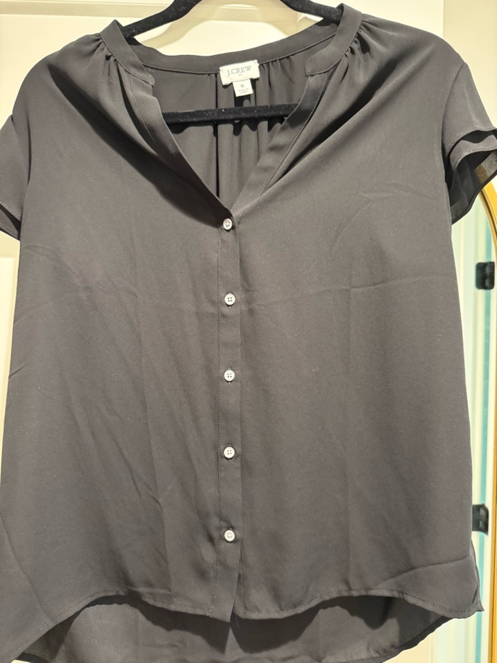J. Crew Black Short-Sleeve Button Front Top